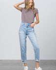 Denim Lab USA High Waist Ripped Hem Tapered Jeans