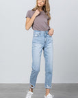 Denim Lab USA High Waist Ripped Hem Tapered Jeans