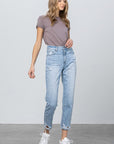 Denim Lab USA High Waist Ripped Hem Tapered Jeans