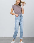 Denim Lab USA High Waist Ripped Hem Tapered Jeans