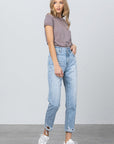 Denim Lab USA High Waist Ripped Hem Tapered Jeans