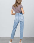 Denim Lab USA High Waist Ripped Hem Tapered Jeans