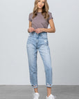 Denim Lab USA High Waist Ripped Hem Tapered Jeans