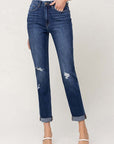 Flying Monkey Distressed Double Cuffed Mom Jean - Online Only