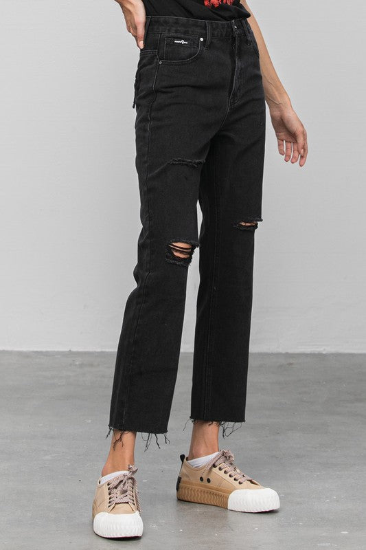 Insane Gene High Rise Premium Straight Jeans Black Denim