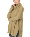 Zenana Brushed Thermal Waffle Cowl Neck Sweater - Online Only