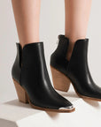 Beast Fashion Pointed Metal-Tip Toe Block Heel Ankle Boots