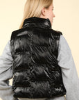 VERY J Shiny Metallic Zip Up Puffer Vest