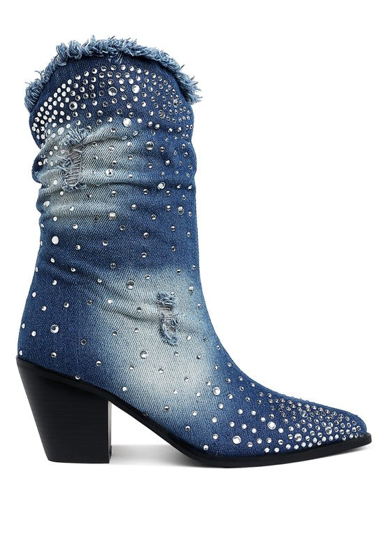 Savant Diamante &amp; Rhinestones Denim Boots