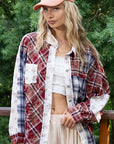 POL Patchwork Plaid Button Up Shirt