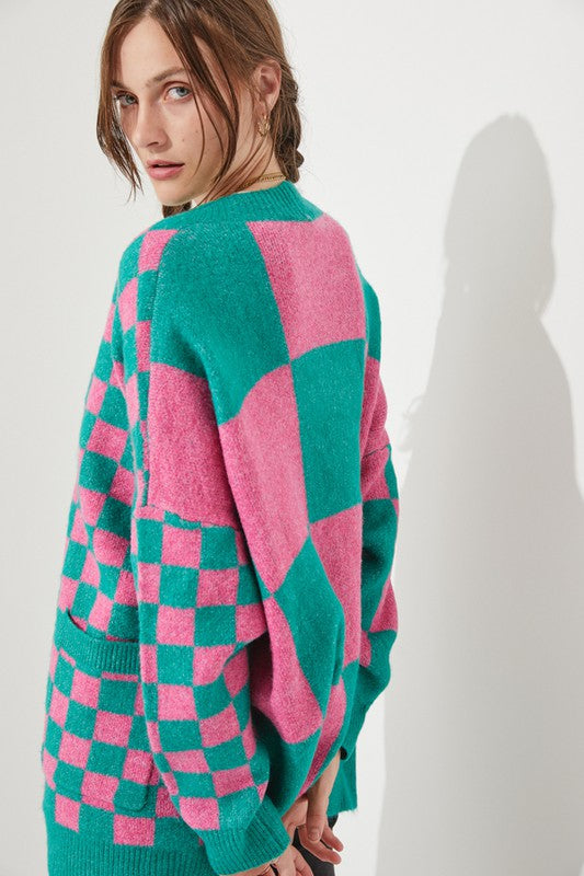 Jade By Jane Checkered Oversized Sweater