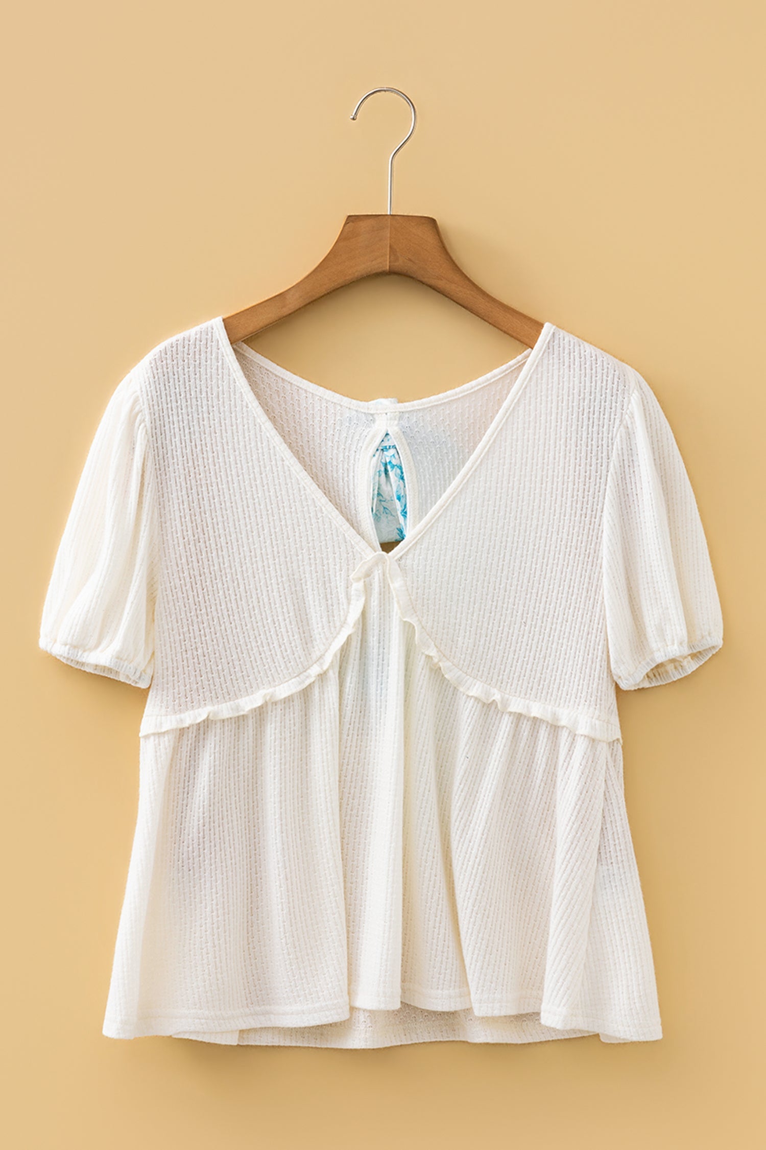 Floral Bow Tie Back Bubble Sleeve Peplum Top