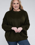 Zenana Plus Oversized Round Neck Raw Seam Melange Sweater