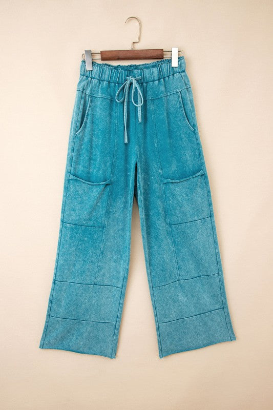 Mineral Wash High Waist Raw Hem Pants