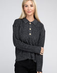 Zenana Brushed Melange Hacci Collared Sweater