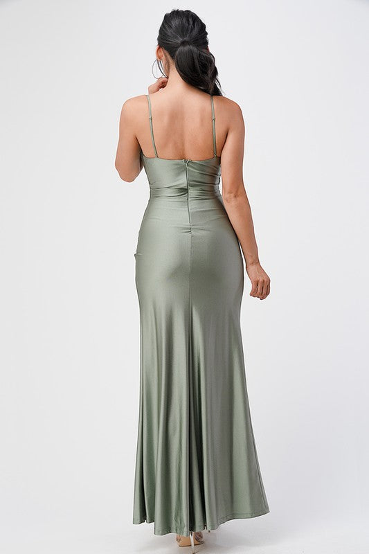 La Scala Tara Side Pleat Overlap Gown with Side Opening