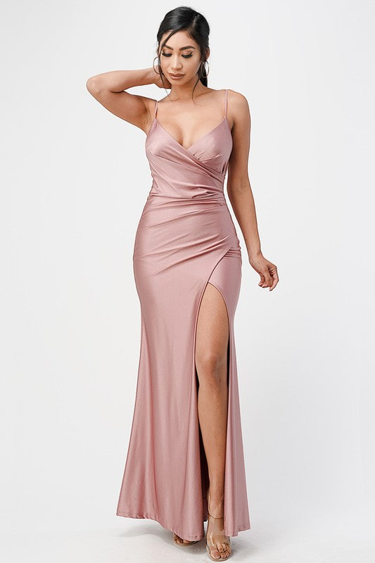 La Scala Tara Side Pleat Overlap Gown with Side Opening