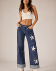 GJG Denim Star Chaser Low-Rise Pinstripe Wide-Leg Jeans