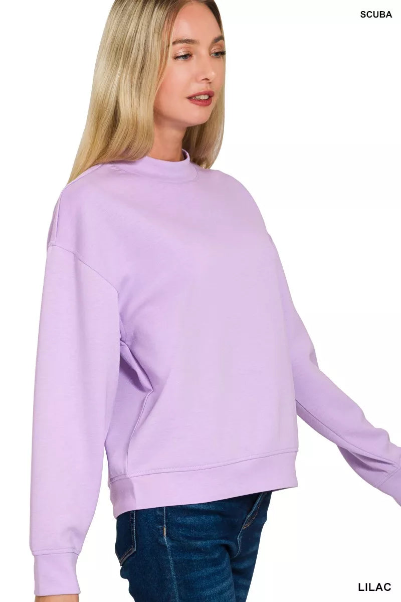 Zenana Scuba Mock Neck Sweatshirt and Joggers Set in Lilac