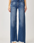 Risen Full Size High Rise Frayed Hem Wide Leg Jeans