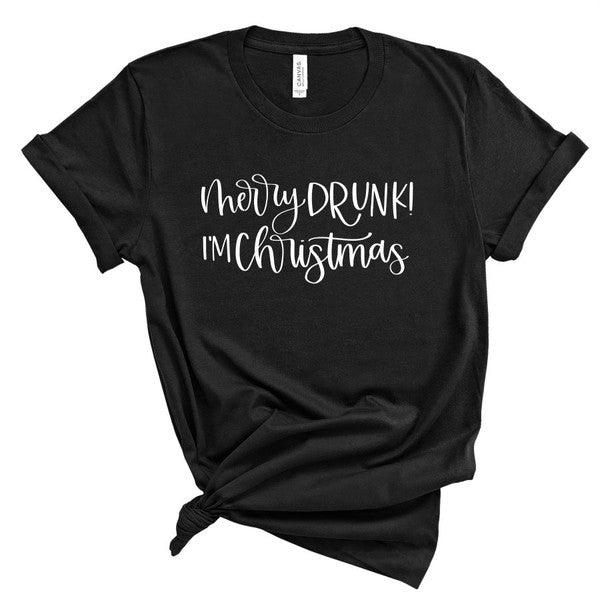 Merry Drunk I&#39;m Christmas  Crew Neck Tee