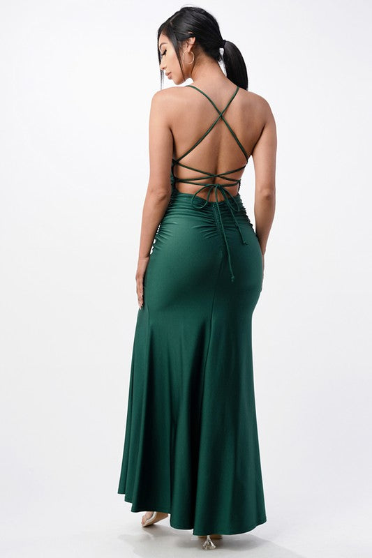 La Scala Back Lace Up Mermaid Dress with Shirring