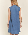 ADORA Notched Sleeveless Denim Dress with Pockets