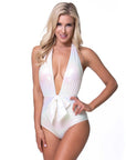 White Metallic Plunge One Piece Swimsuit