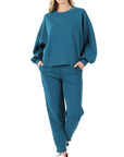 ZENANA Balloon Sleeve Sweatshirt & Sweatpants Set