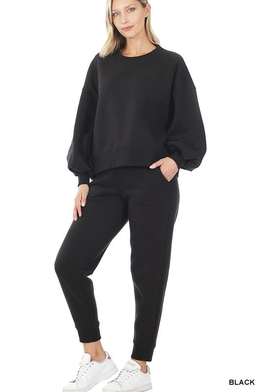 ZENANA Balloon Sleeve Sweatshirt & Sweatpants Set