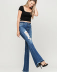 Flying Monkey High Rise Distressed Released Hem Flare Jeans