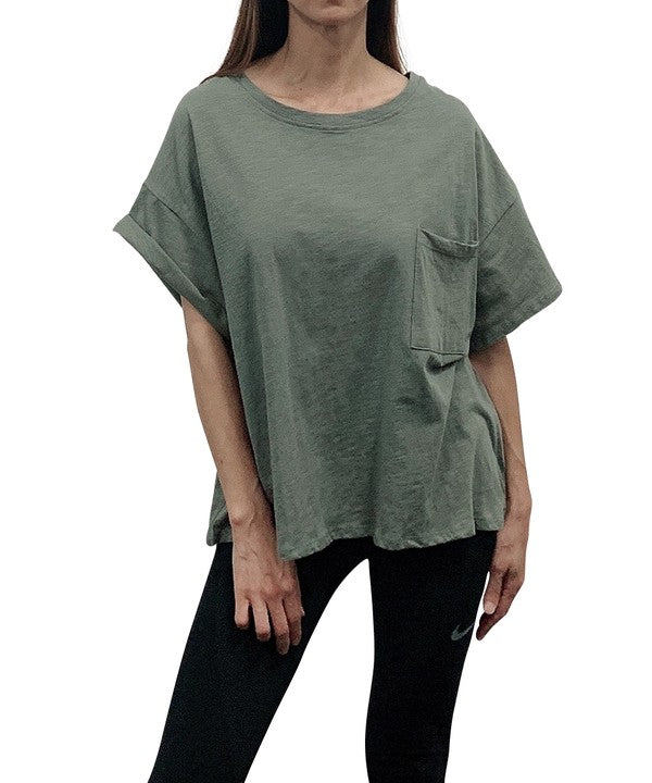 Fabina Pocket Oversized Crop Tee