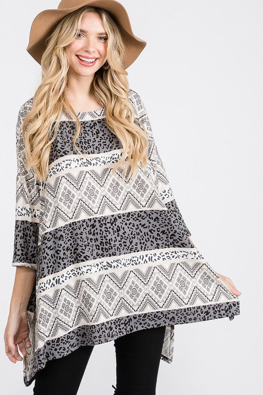 Jade By Jane Tribal Print Oversized Top