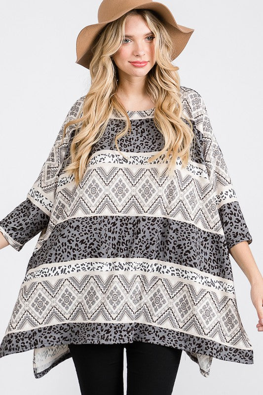 Jade By Jane Tribal Print Oversized Top