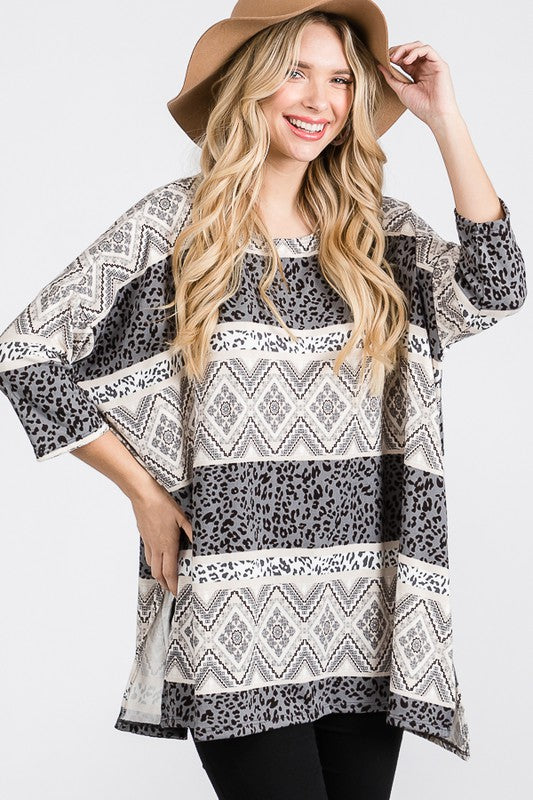 Jade By Jane Tribal Print Oversized Top