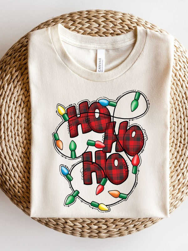 Ho Ho Ho Christmas Lights Crew Neck Tee