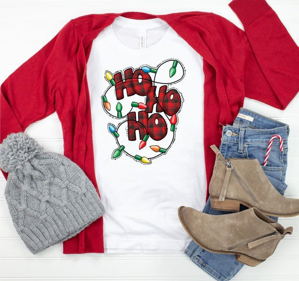 Ho Ho Ho Christmas Lights Crew Neck Tee