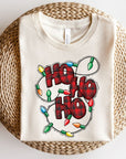 Ho Ho Ho Christmas Lights Crew Neck Tee