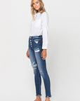 VERVET by Flying Monkey High Rise Patched Button Up Raw Hem Ankle Skinny