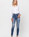 VERVET by Flying Monkey High Rise Patched Button Up Raw Hem Ankle Skinny