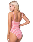 Textured Plaid Cutout One Piece Swimsuit