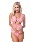 Textured Plaid Cutout One Piece Swimsuit