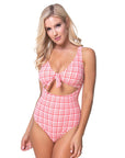 Textured Plaid Cutout One Piece Swimsuit