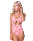 Textured Plaid Cutout One Piece Swimsuit