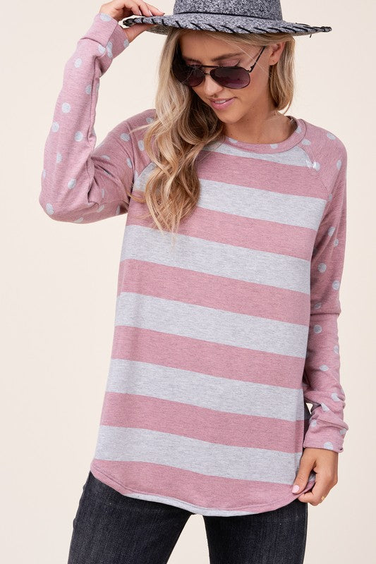 e Luna Dot Stripe Mixed Sweatshirt