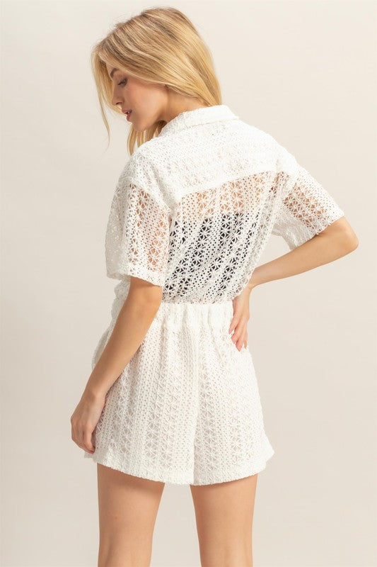 HYFVE Crochet Button Front Short Sleeve Romper