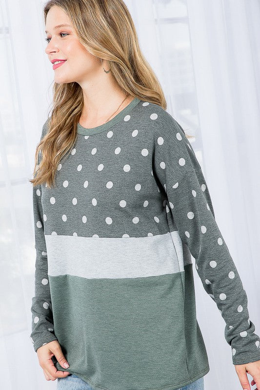 e Luna Polka Dot Colorblock Top