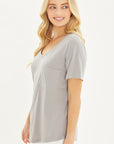 Love Tree Knit Solid Jersey Basic V-Neck T-Shirt