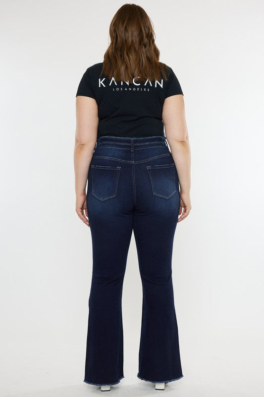 Kan Can USA Plus High Rise Double WB Fray Hem Flare Jeans