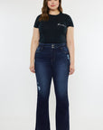 Kan Can USA Plus High Rise Double WB Fray Hem Flare Jeans